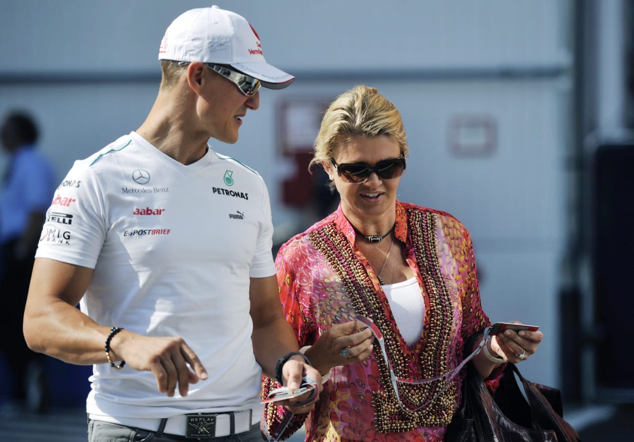 Michael Schumacher, és felesége, Corinna a mogyoródi Hungaroringen 2012. július 28-án.
MTI Fotó: Beliczay László